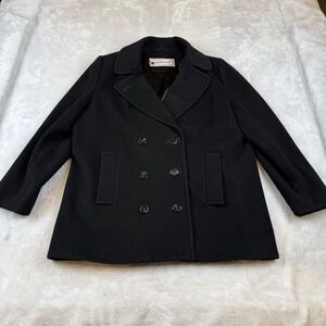 Mackintosh Mens Vintage Pure Wool Pea Coat Double Breasted Black Jacket USA Made